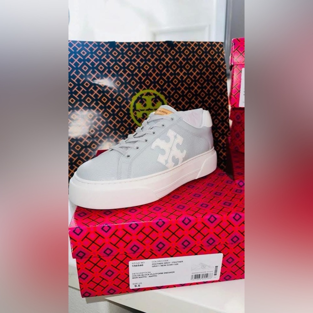 Tory Burch Light Gray and White Sneakers